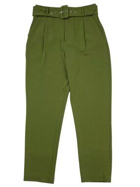 Jason Wu Pleated Belted Trouser Pants 6 Green High Rise Tapered Leg